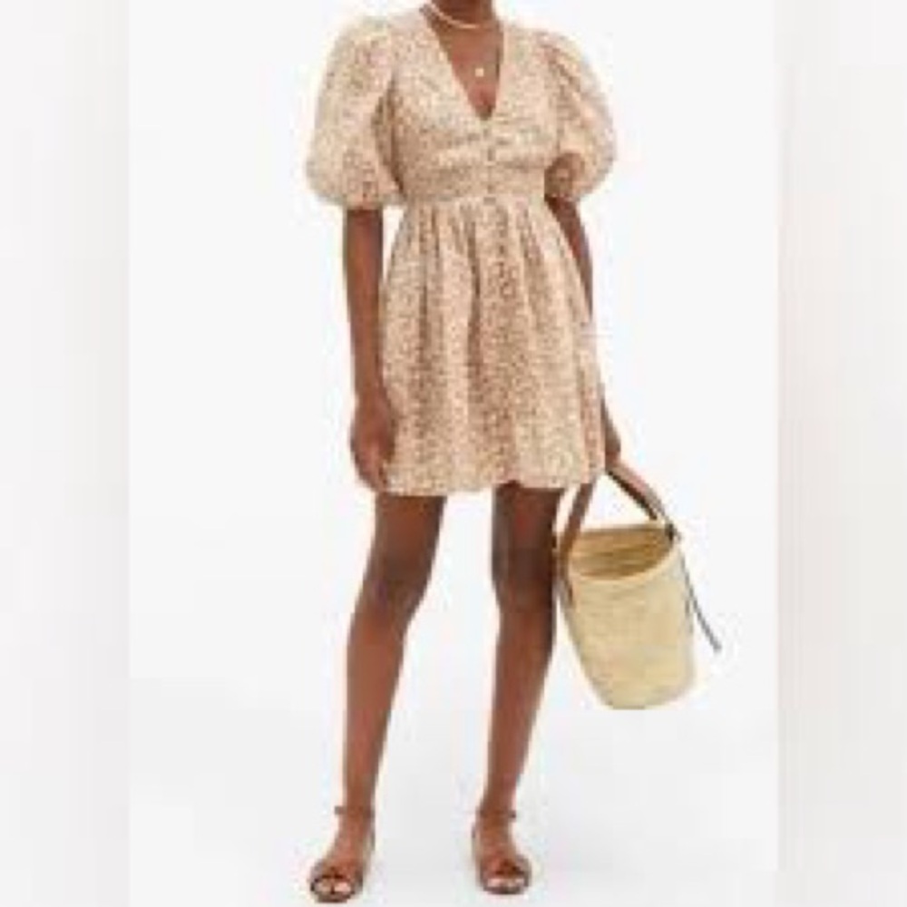 Zimmermann Carnaby Puffed-Sleeve Leopard-Print Linen Dress